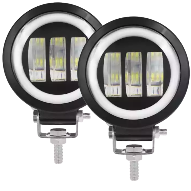 Faros Led Redondos 3.5" Con Ojo De Angel Ambar C/estrobo