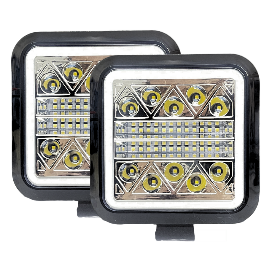 Faro Led Cuadrado 34 Led Fijo Y Estrobo Blanco Con Drl Rojo/azul