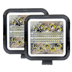 Faro Led Cuadrado 34 Led Fijo Y Estrobo Blanco Con Drl Blanco/ambar
