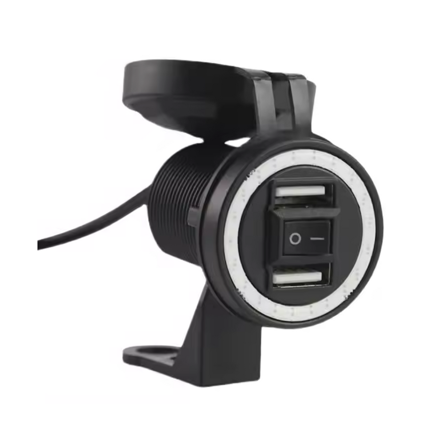 Cargador De Celular Para Motocicleta 2 Usb Con Aro Led Azul