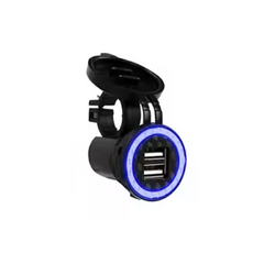 Cargador De Celular Para Motocicleta 2 Usb Con Aro Led Azul