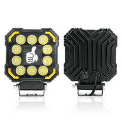 Faro Led Cuadrado Luz Blanca Con Estrobo Drl Ambar Y Logo Seña Pulgar Arriba Rgb