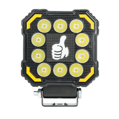 Faro Led Cuadrado Luz Blanca Con Estrobo Drl Ambar Y Logo Seña Pulgar Arriba Rgb