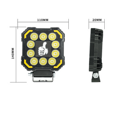 Faro Led Cuadrado Luz Blanca Con Estrobo Drl Ambar Y Logo Seña Pulgar Arriba Rgb