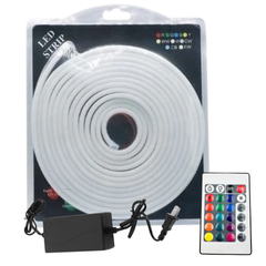 Tira Led Neon Rgb 5mts C/control 12-110v Con Eliminador