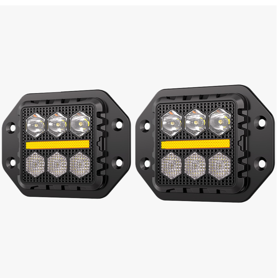Faro Led Cuadrado 3" Empotrable Imloya Luz Blanca Fija Y Estrobo Con Drl Ambar Pro-1011