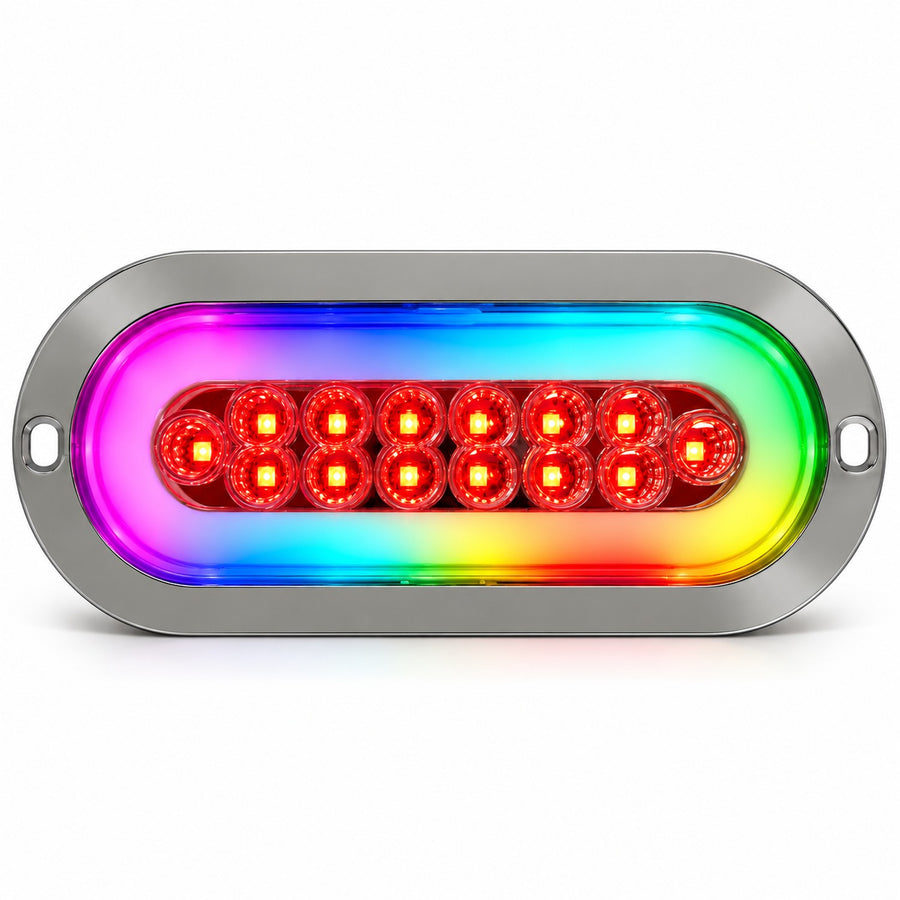 Plafon Ovalado 14 Led Fijo Y Estrobo Con Arillo Rgb 12/24v Rojo