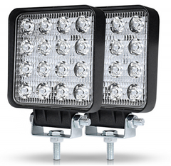 Faros 16 Led Cuadrados Luz Fija Y Estrobo 4.5" 48W