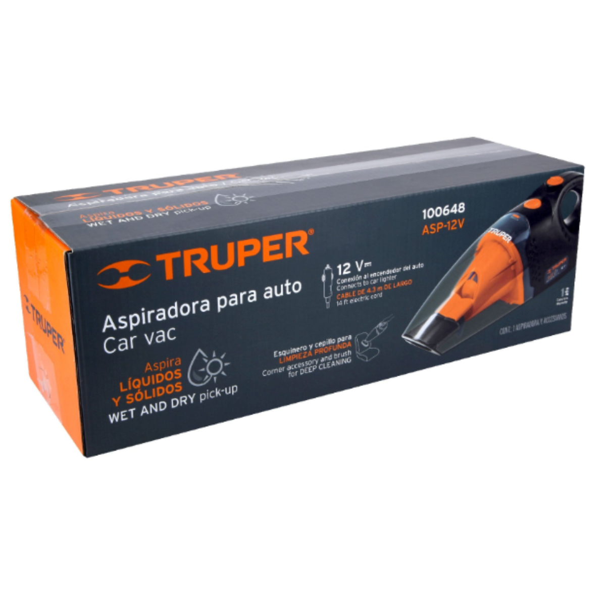 Aspiradora P/Auto Liquidos Y Solidos 12V Truper