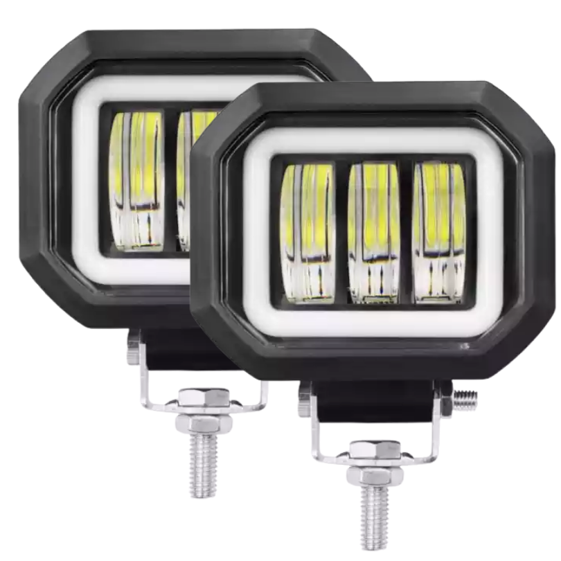 Faros Led Cuadrados 3.5" Con Ojo De Angel Azul C/Estrobo