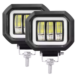 Faros Led Cuadrados 3.5" Con Ojo De Angel Azul C/Estrobo