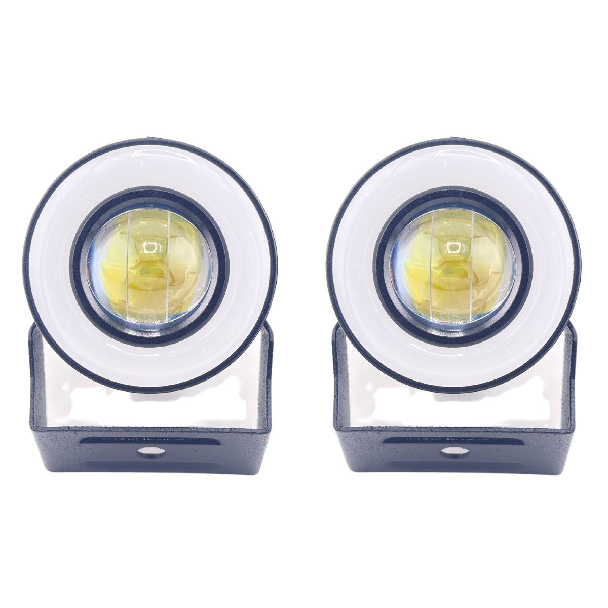Faros Led Tipo Laser 2" Bicolor Blanco/Ambar Con Ojo De Angel Azul