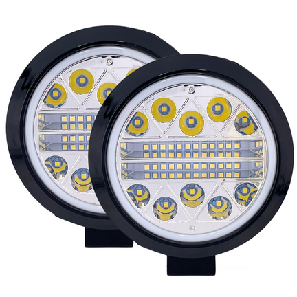 Faro Led Redondo 34 Led Fijo Y Estrobo Blanco Con Drl Rojo/azul