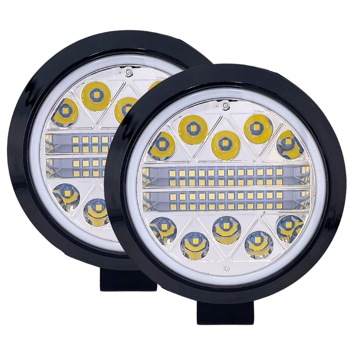 Faro Led Redondo 34 Led Fijo Y Estrobo Blanco Con Drl Rojo/Azul