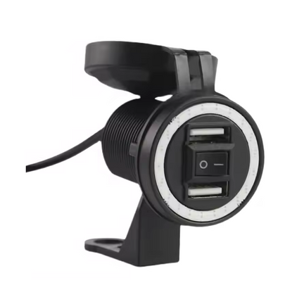 Cargador De Celular Para Motocicleta 2 Usb Con Aro Led Azul