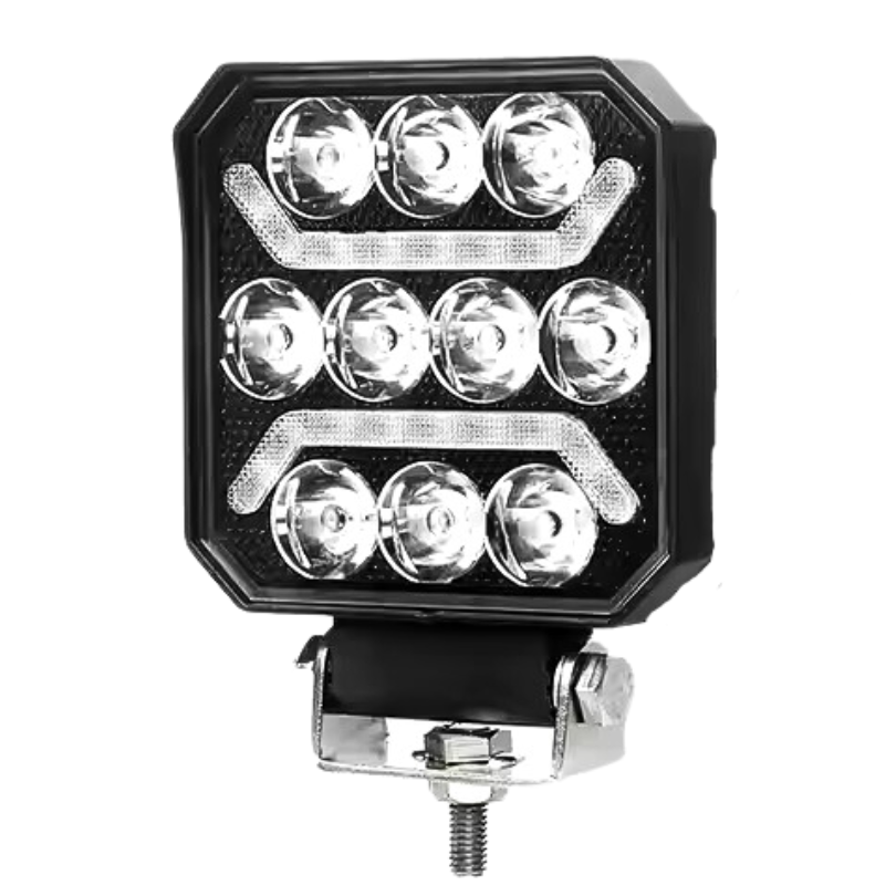 Faro Led Cuadrado 4" 39w Negro Con Drl Ambar