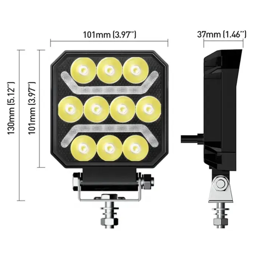 Faro Led Cuadrado 4" 39W Negro Con Drl Ambar