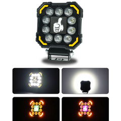 Faro Led Cuadrado Luz Blanca Con Estrobo Drl Ambar Y Logo Seña Pulgar Arriba Rgb
