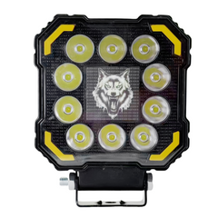 Faro Led Cuadrado Luz Blanca Con Estrobo Drl Ambar Y Logo Lobo Rgb