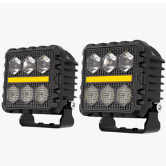 Faro Led Cuadrado 3" Imloya Luz Blanca Fija Y Estrobo Con Drl Ambar Pro-1010