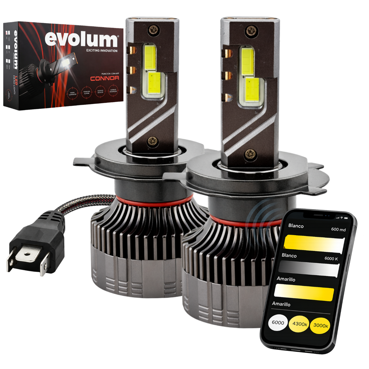 Focos Led H4 Evolum Connor 3 Colores Con App