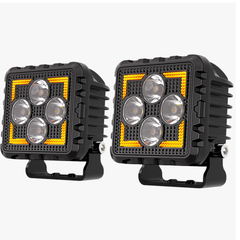 Faro Led Cuadrado 3" Imloya Luz Blanca Fija Y Estrobo Con Drl Ambar Pro-1012
