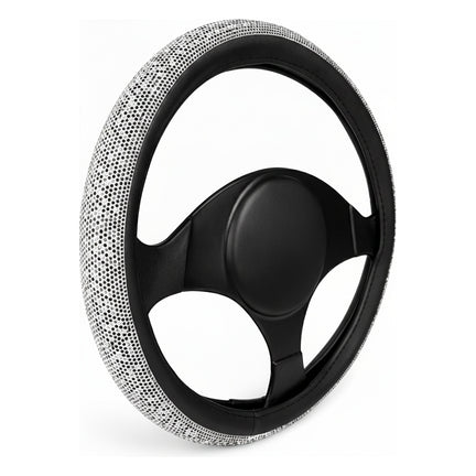 Cubrevolante Piedras Diamante Vinipiel Plata Y Blanco