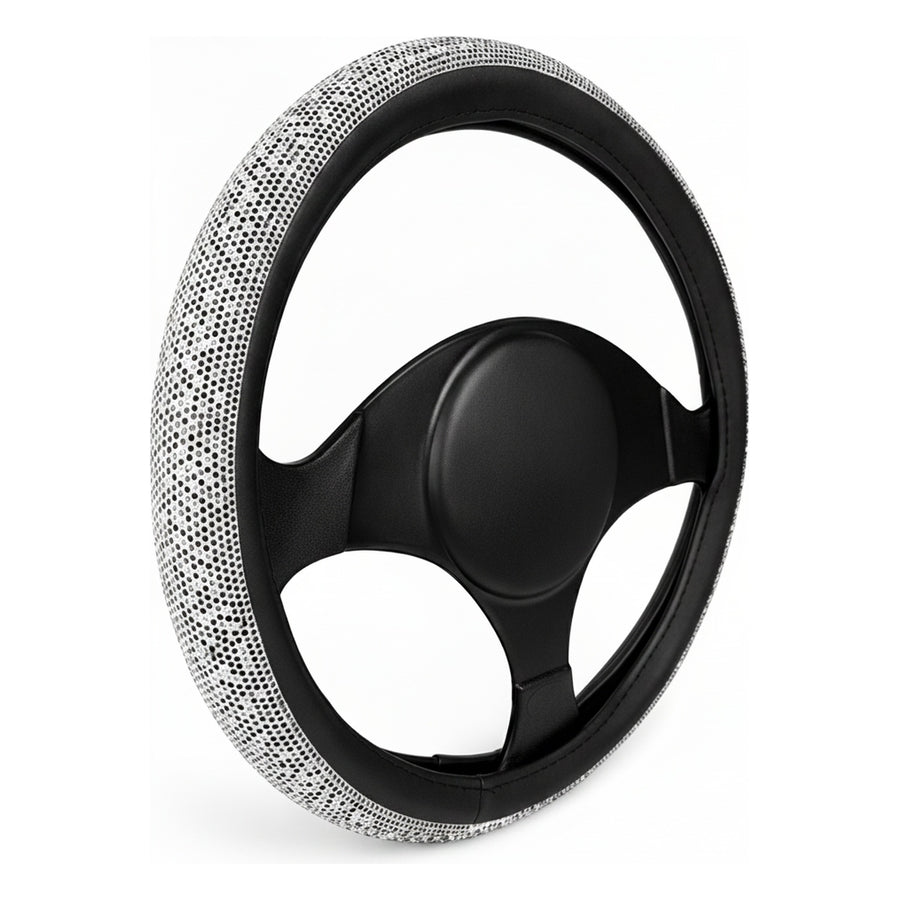 Cubrevolante Piedras Diamante Vinipiel Plata Y Blanco