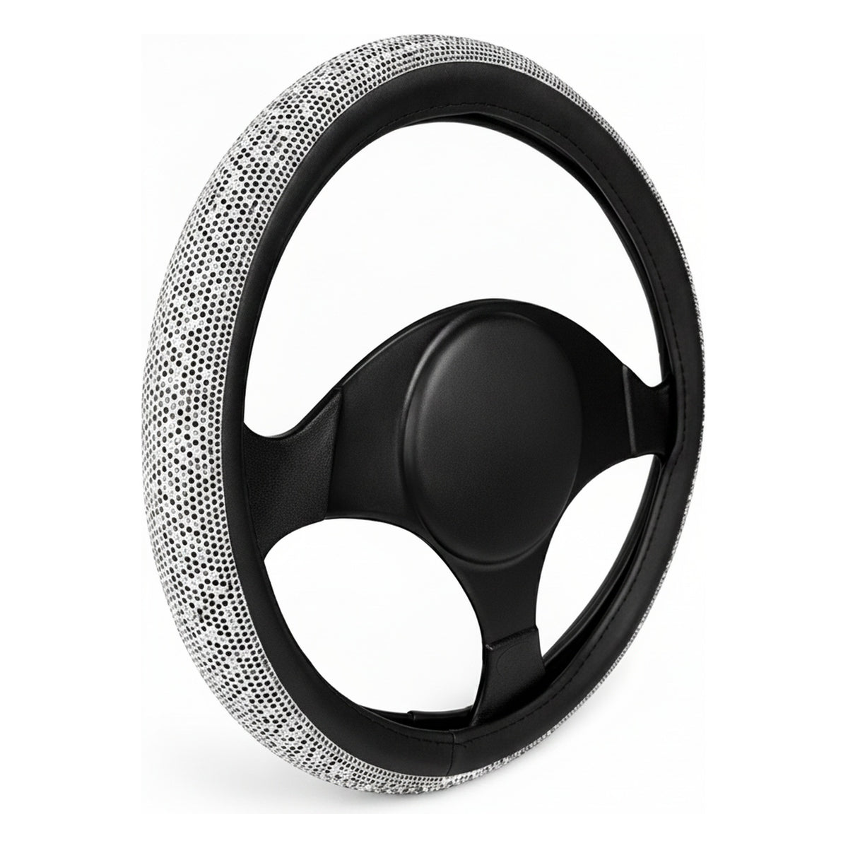 Cubrevolante Piedras Diamante Vinipiel Plata Y Blanco