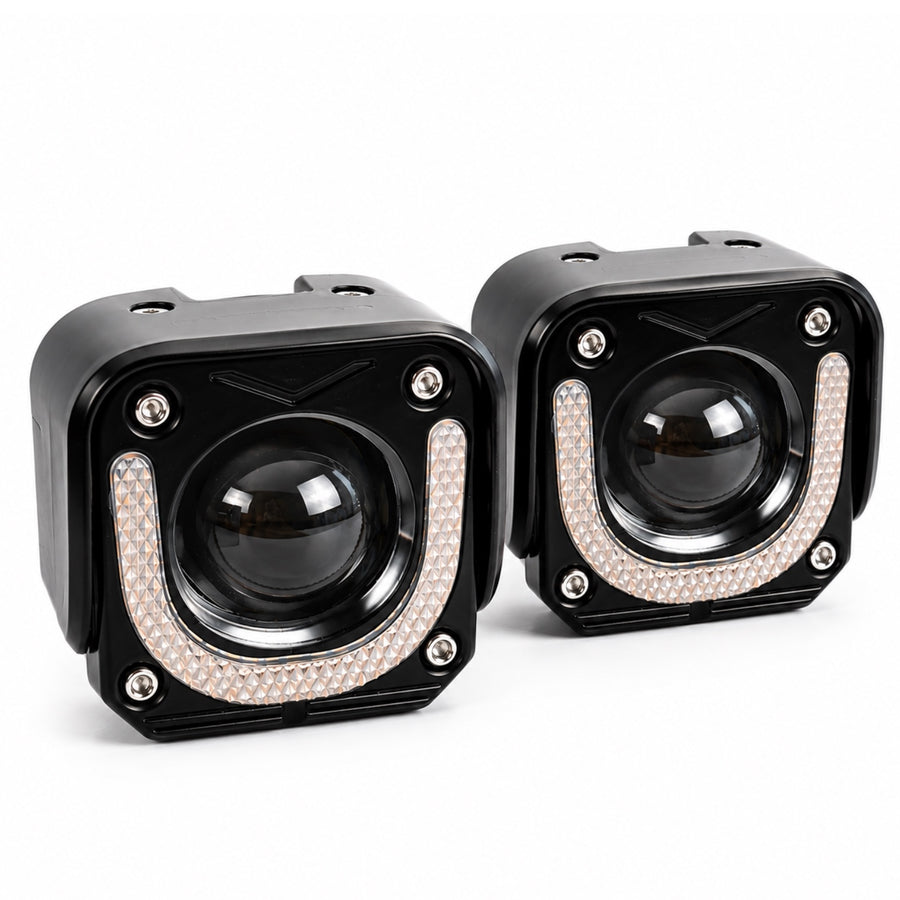 Faro Led P/moto Masterpoint Blanco/amarillo Ojos De Diablo Y Drl Ambar 30w