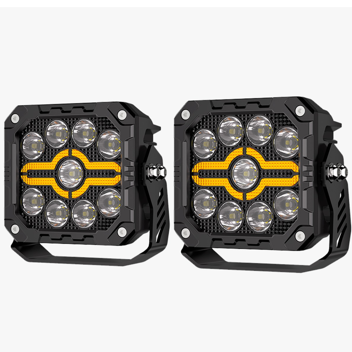 Faro Led Cuadrado 4" Imloya Luz Blanca Fija Y Estrobo Con Drl Ambar Pro-1005