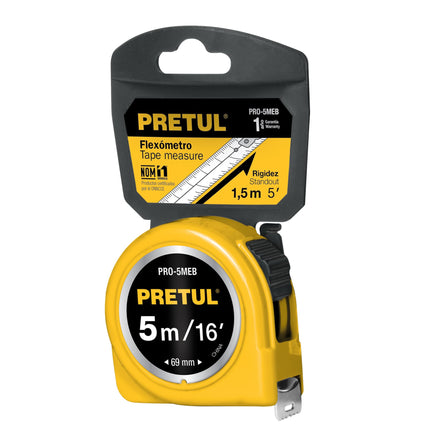 Flexometro Amarillo 5m Cinta 19mm Pretul