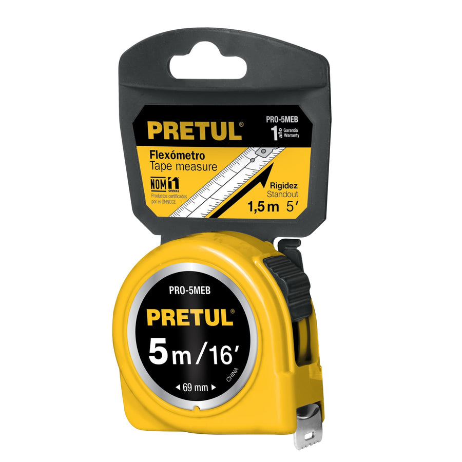 Flexometro Amarillo 5m Cinta 19mm Pretul