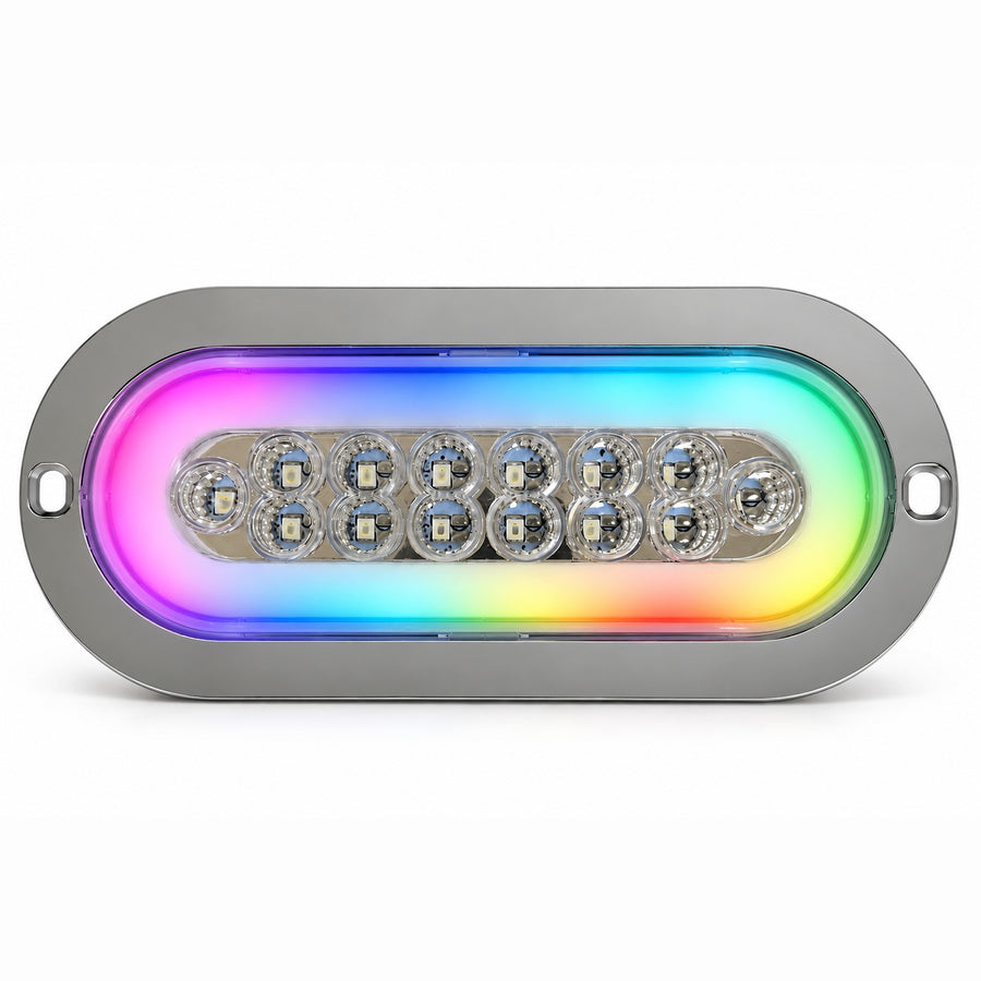 Plafon Ovalado 14 Led Fijo Y Estrobo Con Arillo Rgb 12/24v Blanco