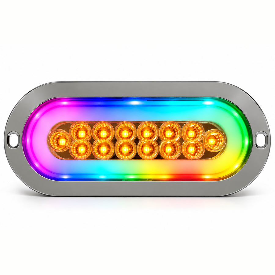 Plafon Ovalado 14 Led Fijo Y Estrobo Con Arillo Rgb 12/24v Ambar