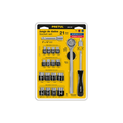 Juego De 21 Herramientas 1/4" Y 3/8" Para Mecanico Pretul